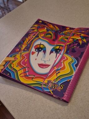 Vintage 1990s Lisa Frank Mardi Gras Clown Masquerade Jester Tri-Fold Binder